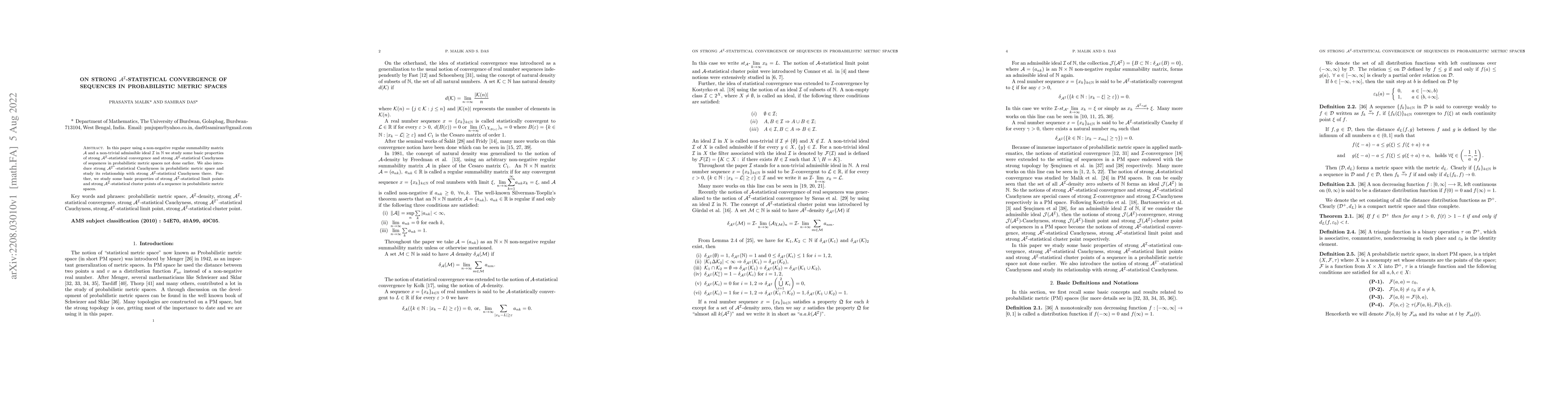 Thumbnail for On strong $\mathcal{A}^{\mathcal{I}}$-statistical convergence of
  sequences in probabilistic metric spaces