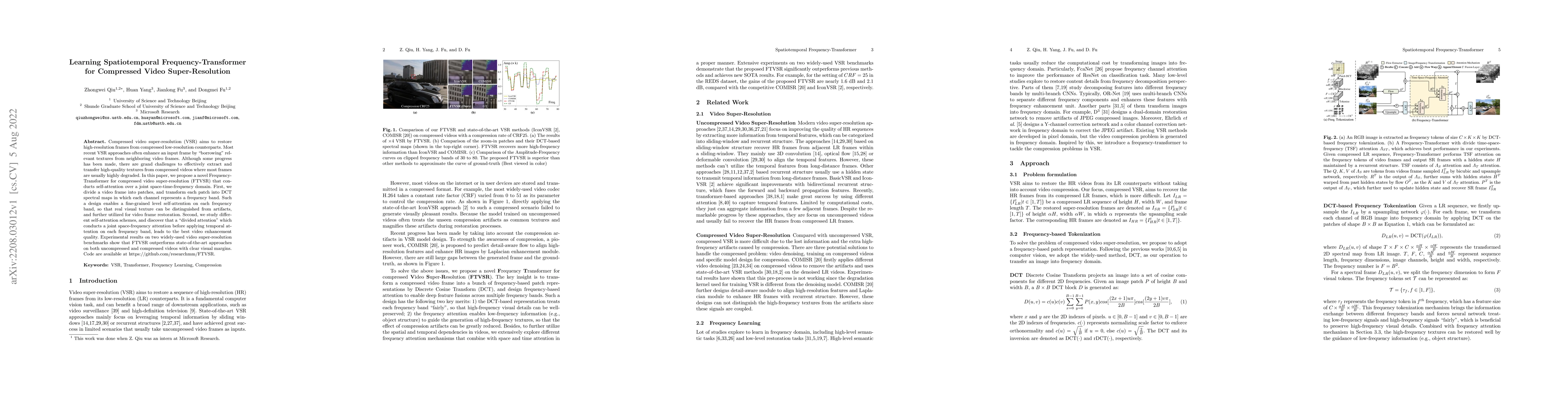Thumbnail for Learning Spatiotemporal Frequency-Transformer for Compressed Video
  Super-Resolution