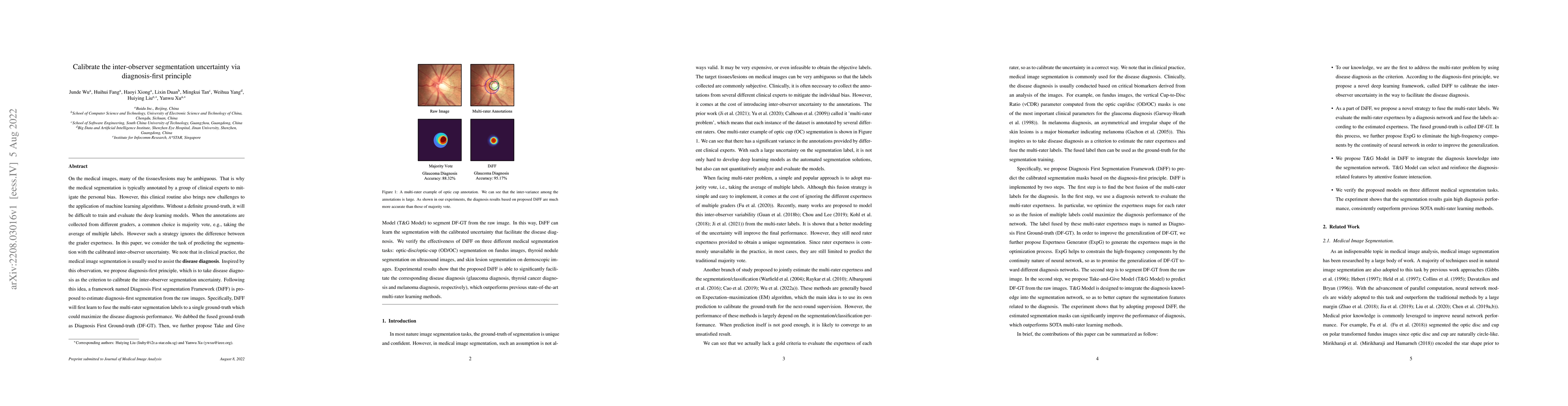 Thumbnail for Calibrate the inter-observer segmentation uncertainty via
  diagnosis-first principle