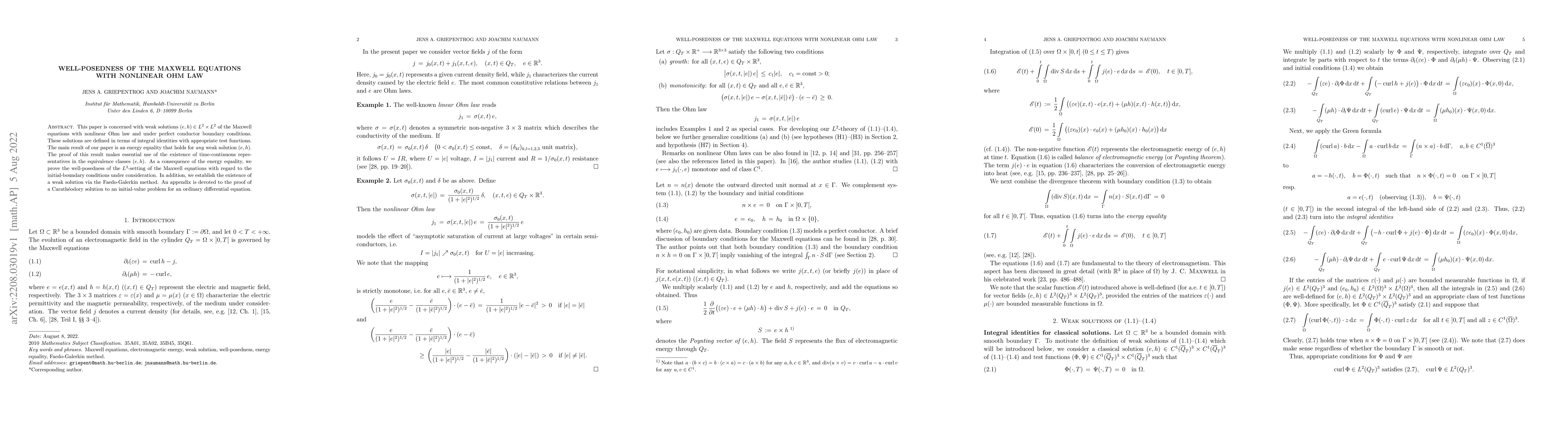 Thumbnail for Well-posedness of the Maxwell equations with nonlinear Ohm law