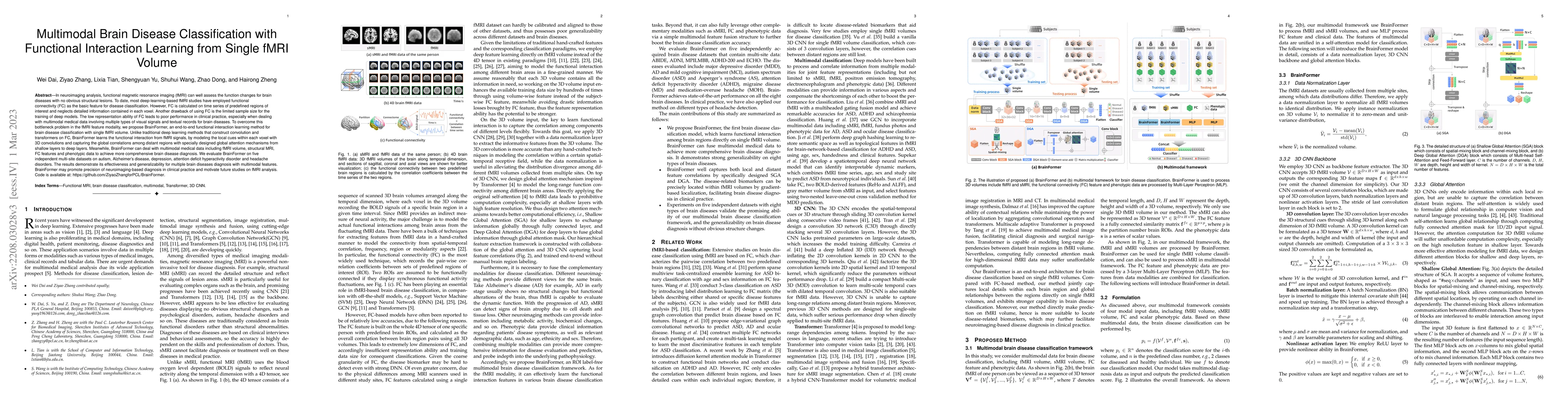 Thumbnail for Multimodal Brain Disease Classification with Functional Interaction
  Learning from Single fMRI Volume