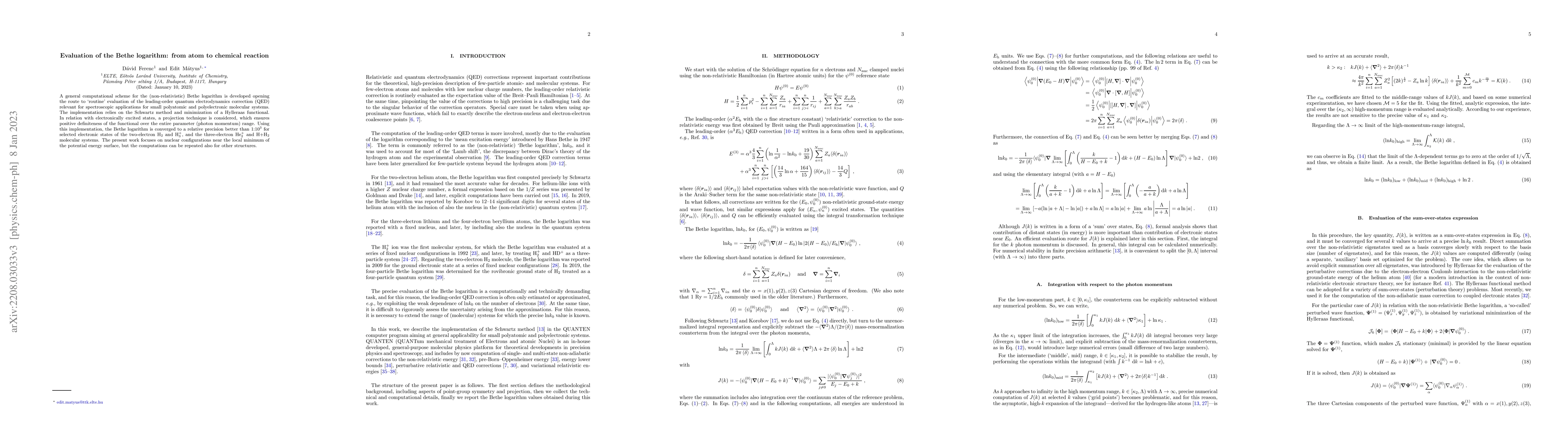 Thumbnail for Evaluation of the Bethe logarithm: from atom to chemical reaction