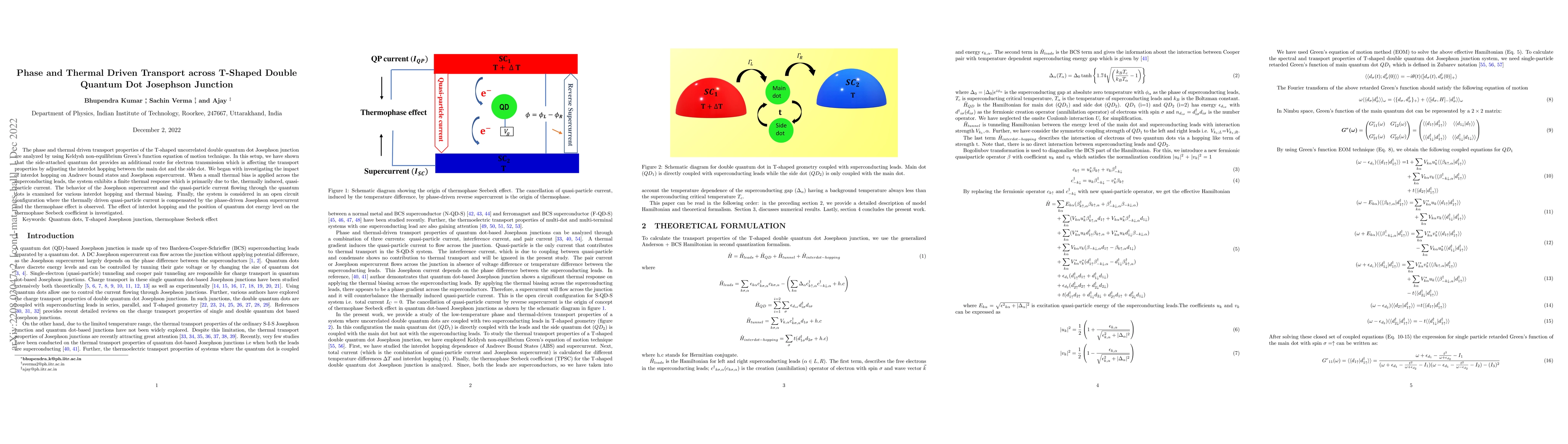 Thumbnail for Phase and Thermal Driven Transport across T-Shaped Double Quantum Dot
  Josephson Junction