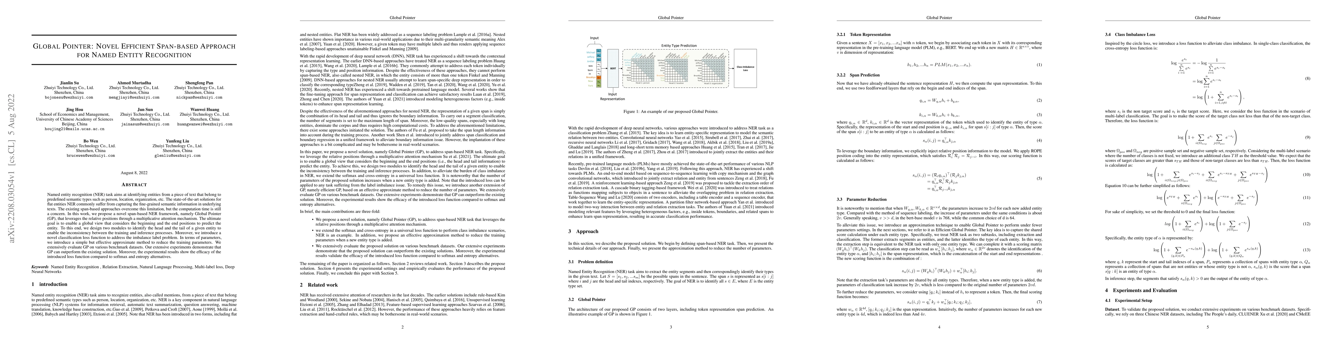 Thumbnail for Global Pointer: Novel Efficient Span-based Approach for Named Entity
  Recognition