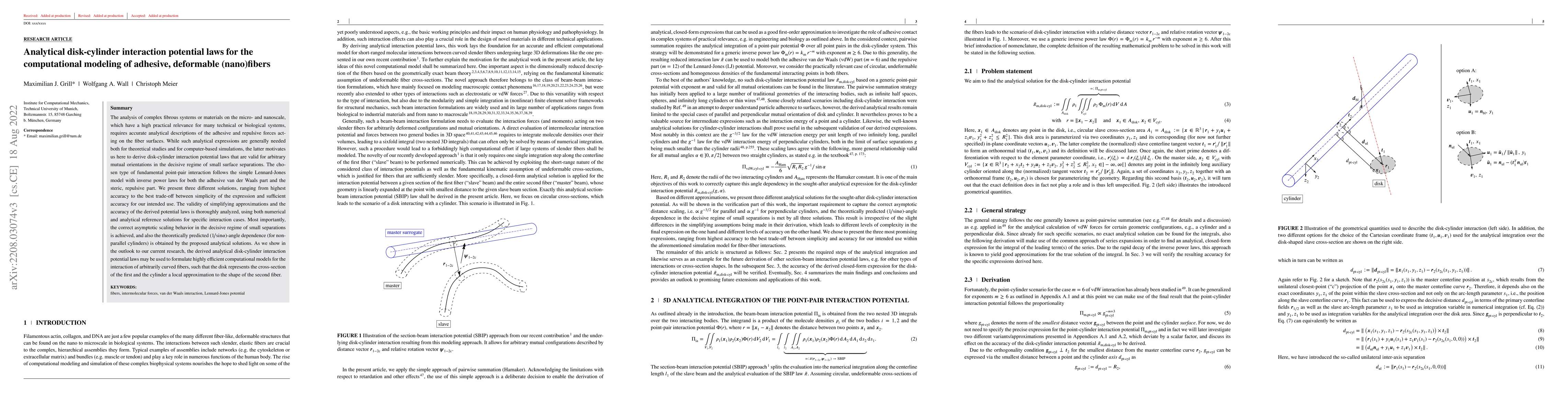 Thumbnail for Analytical disk-cylinder interaction potential laws for the
  computational modeling of adhesive, deformable (nano)fibers