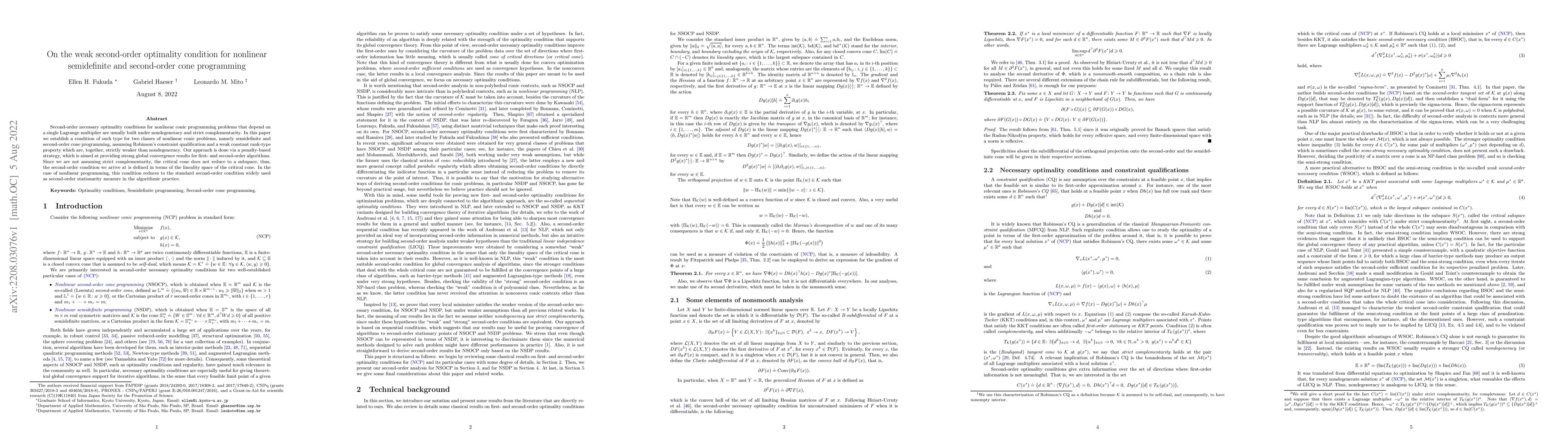 Thumbnail for On the weak second-order optimality condition for nonlinear semidefinite
  and second-order cone programming
