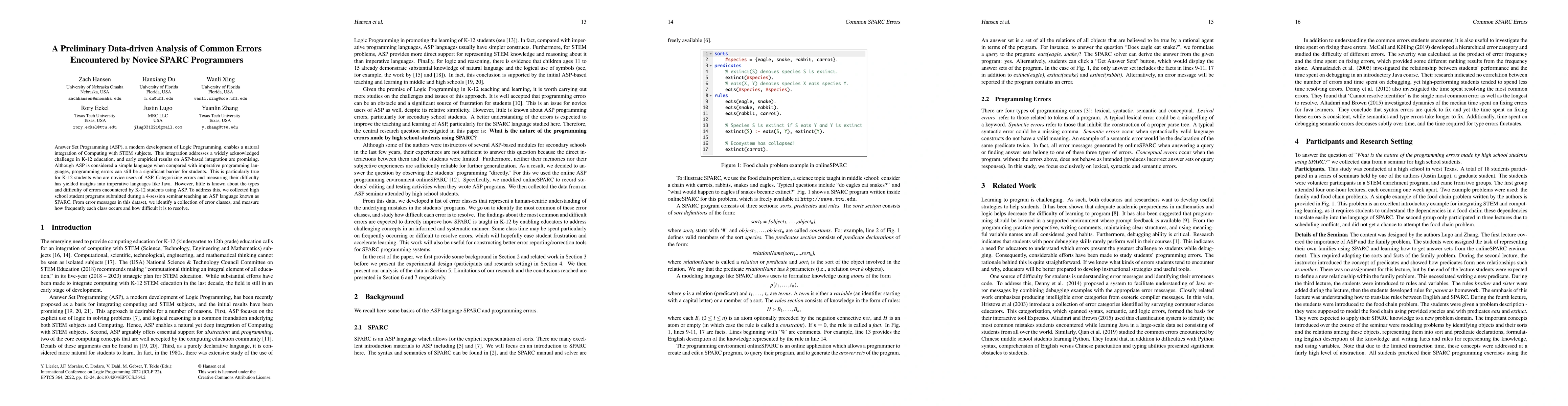 Thumbnail for A Preliminary Data-driven Analysis of Common Errors Encountered by
  Novice SPARC Programmers