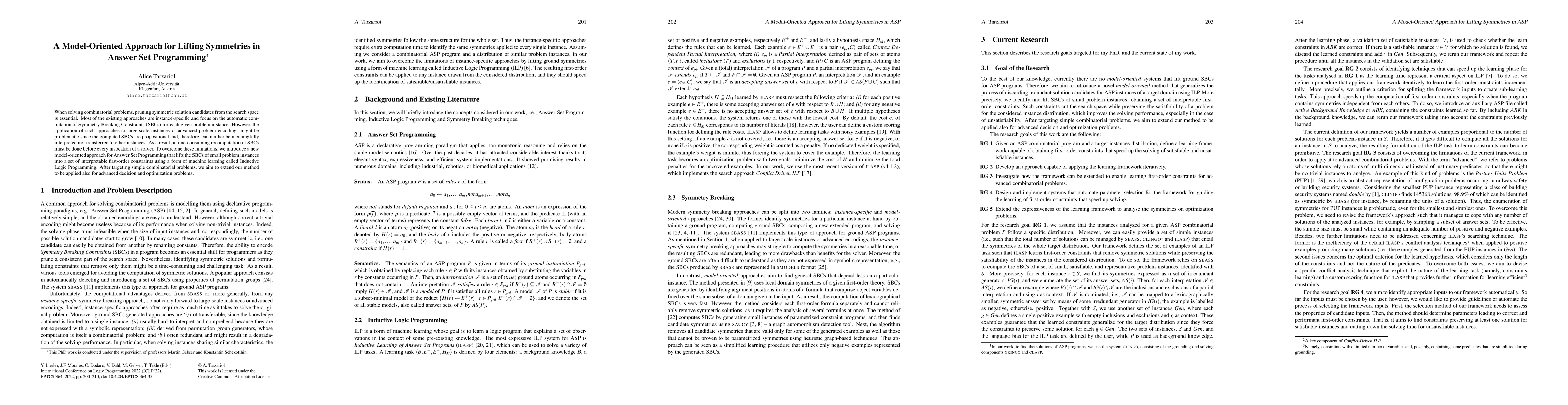 Thumbnail for A Model-Oriented Approach for Lifting Symmetries in Answer Set
  Programming