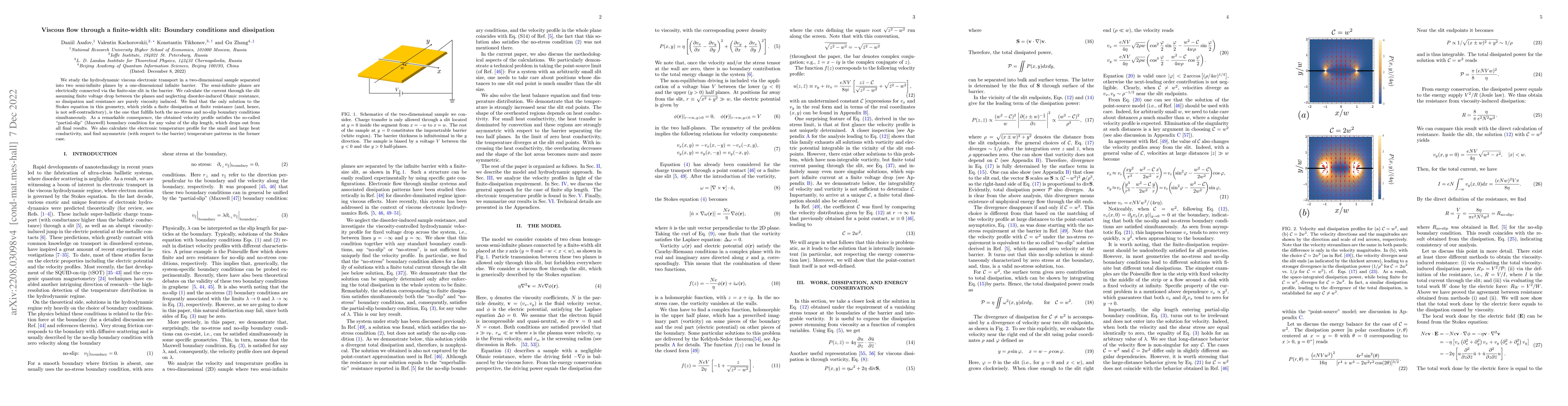 Thumbnail for Viscous flow through a finite-width slit: Boundary conditions and
  dissipation