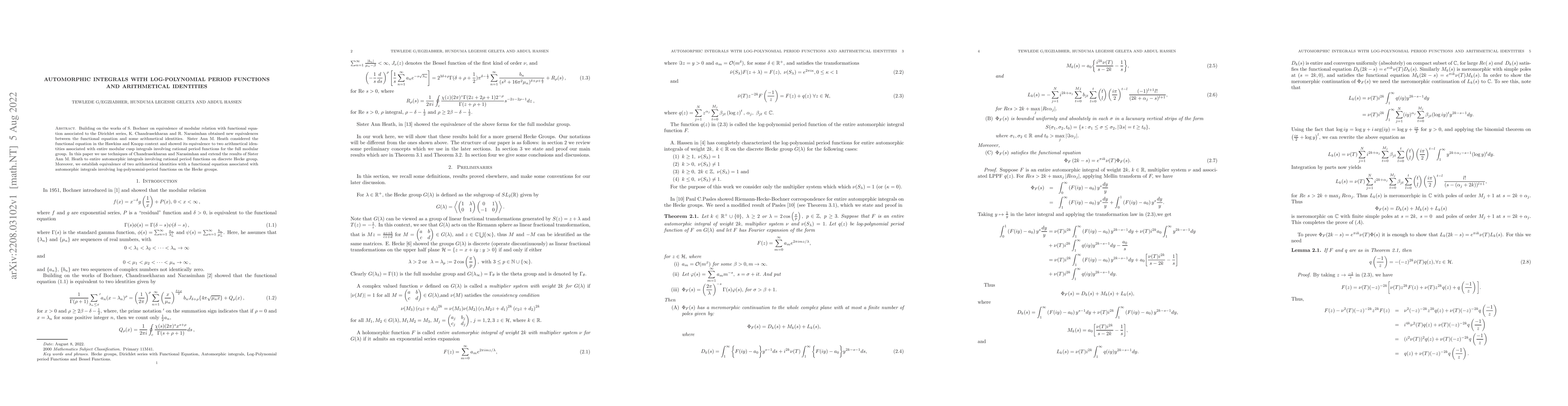Thumbnail for Automorphic Integrals with Log-polynomial Period Functions and
  Arithmetical Identities