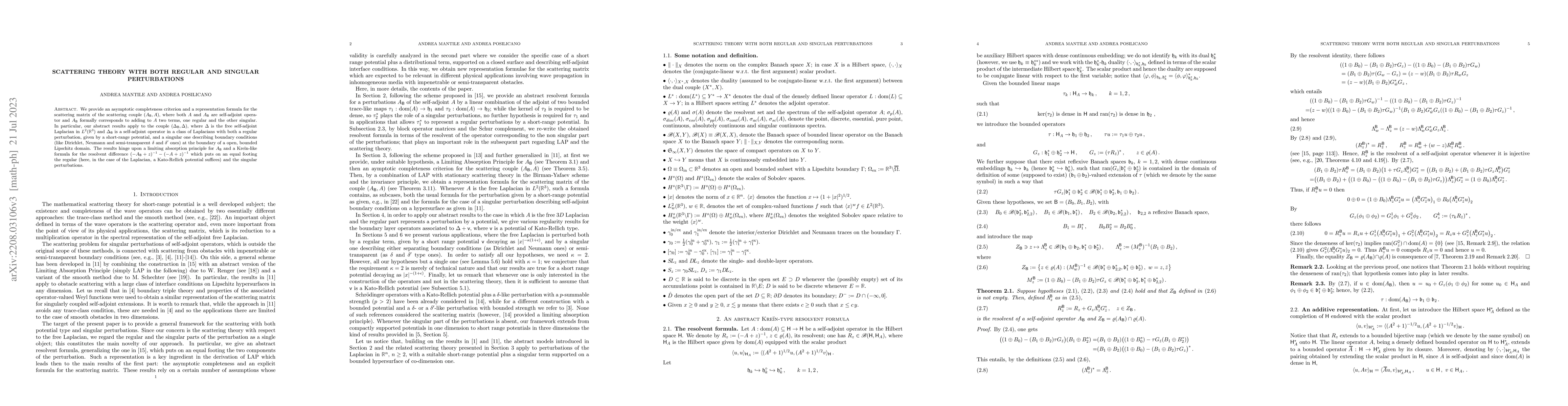 Thumbnail for Scattering theory with both regular and singular perturbations