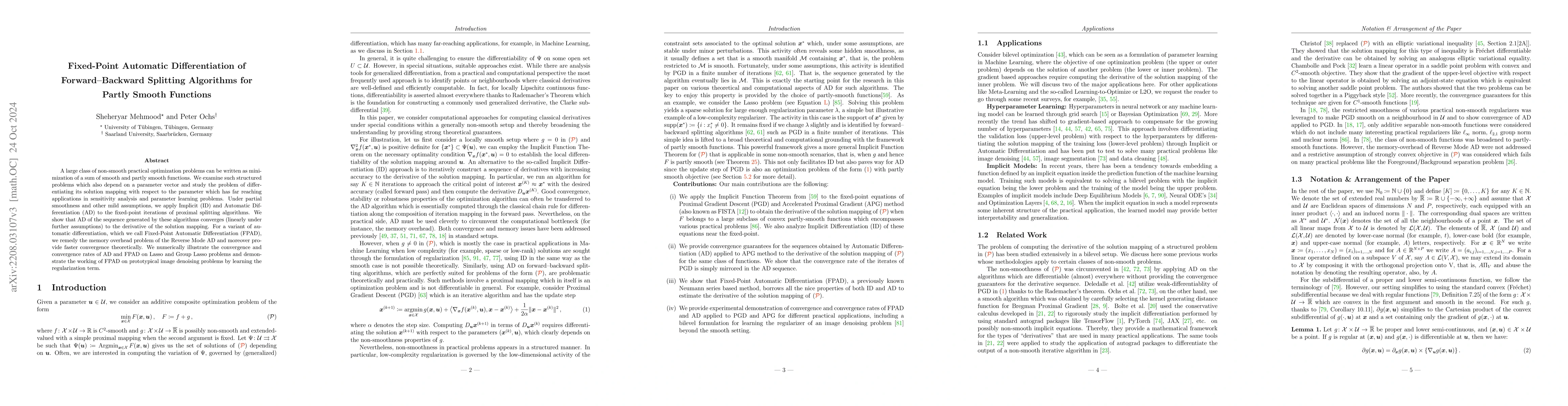 Thumbnail for Fixed-Point Automatic Differentiation of Forward--Backward Splitting
  Algorithms for Partly Smooth Functions