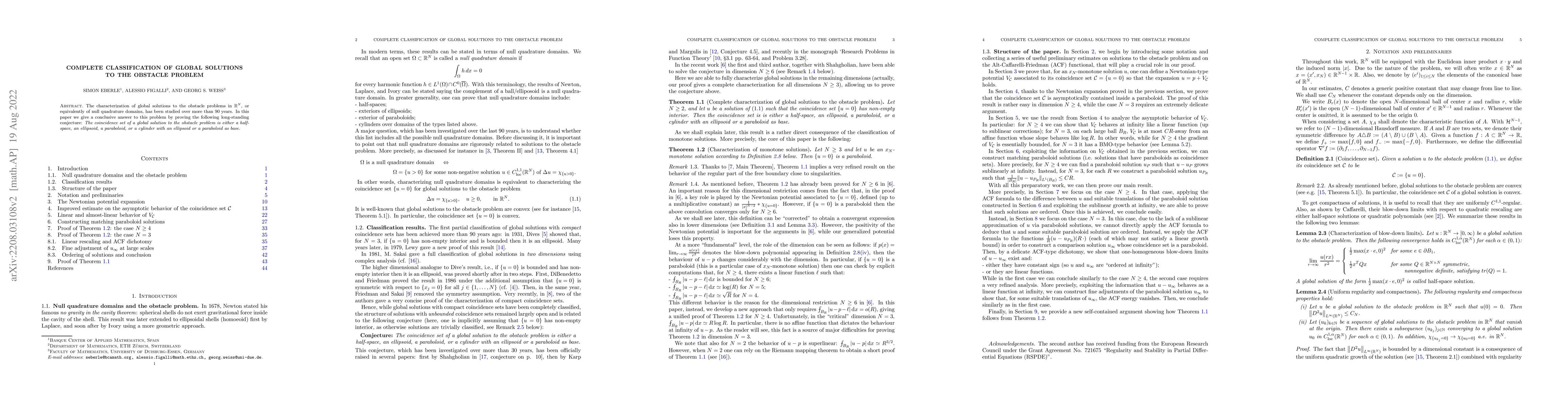 Thumbnail for Complete classification of global solutions to the obstacle problem