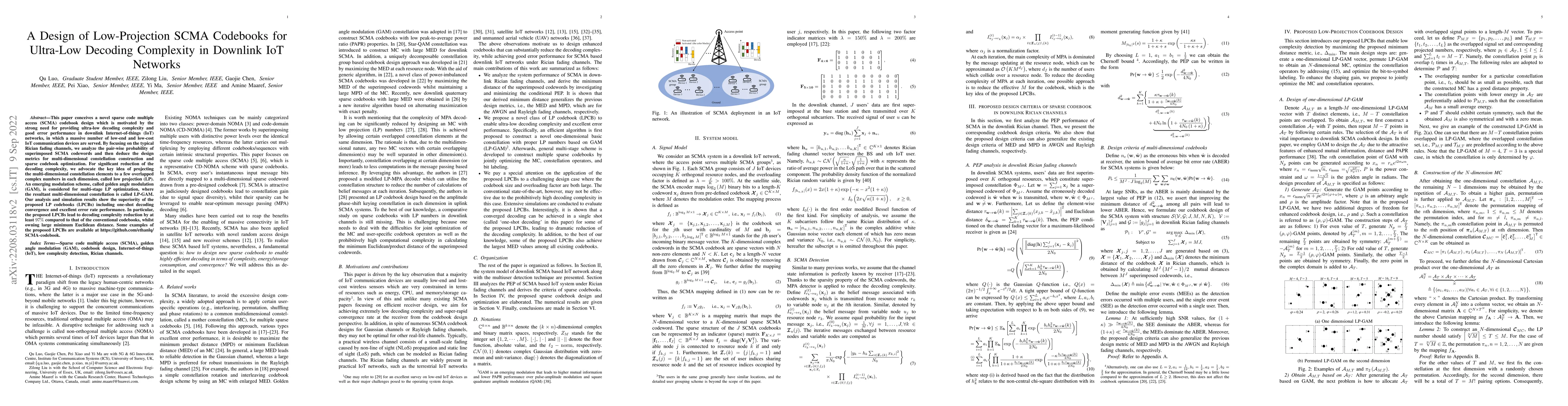 Thumbnail for A Design of Low-Projection SCMA Codebooks for Ultra-Low Decoding
  Complexity in Downlink IoT Networks