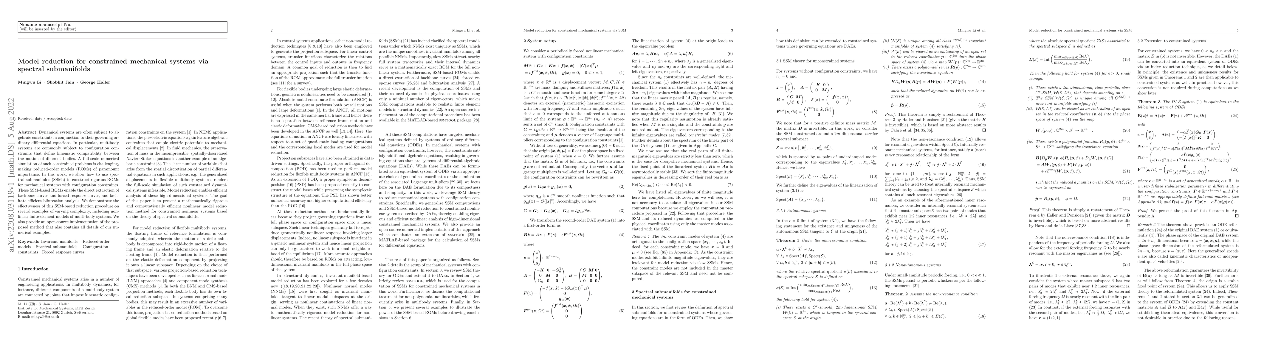 Thumbnail for Model reduction for constrained mechanical systems via spectral
  submanifolds