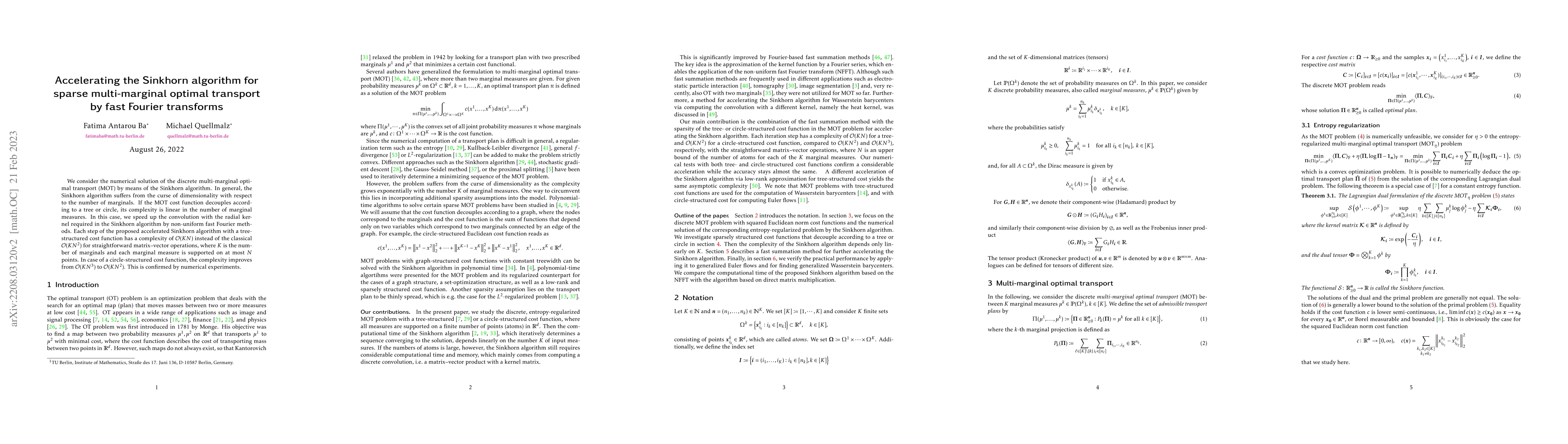 Thumbnail for Accelerating the Sinkhorn algorithm for sparse multi-marginal optimal
  transport by fast Fourier transforms