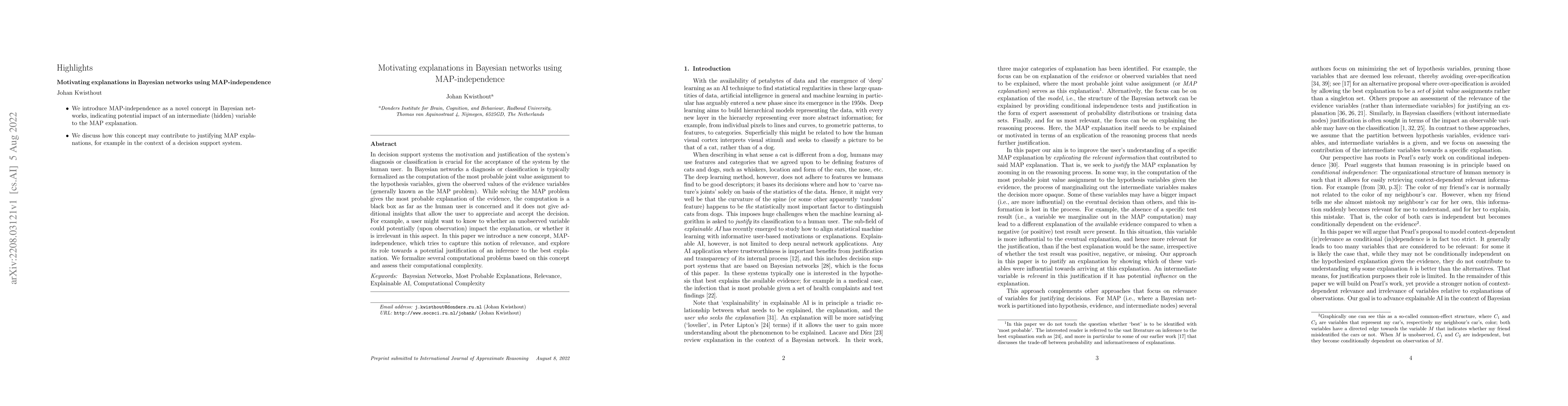 Thumbnail for Motivating explanations in Bayesian networks using MAP-independence