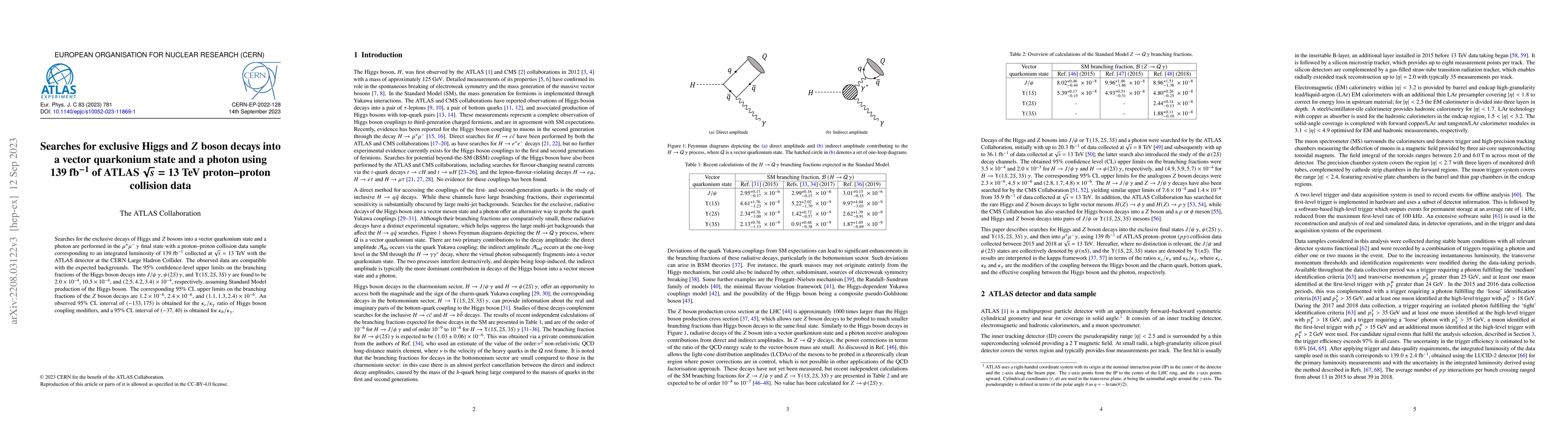 Thumbnail for Searches for exclusive Higgs and $Z$ boson decays into a vector
  quarkonium state and a photon using $139$ fb$^{-1}$ of ATLAS $\sqrt{s}=13$
  TeV proton$-$proton collision data