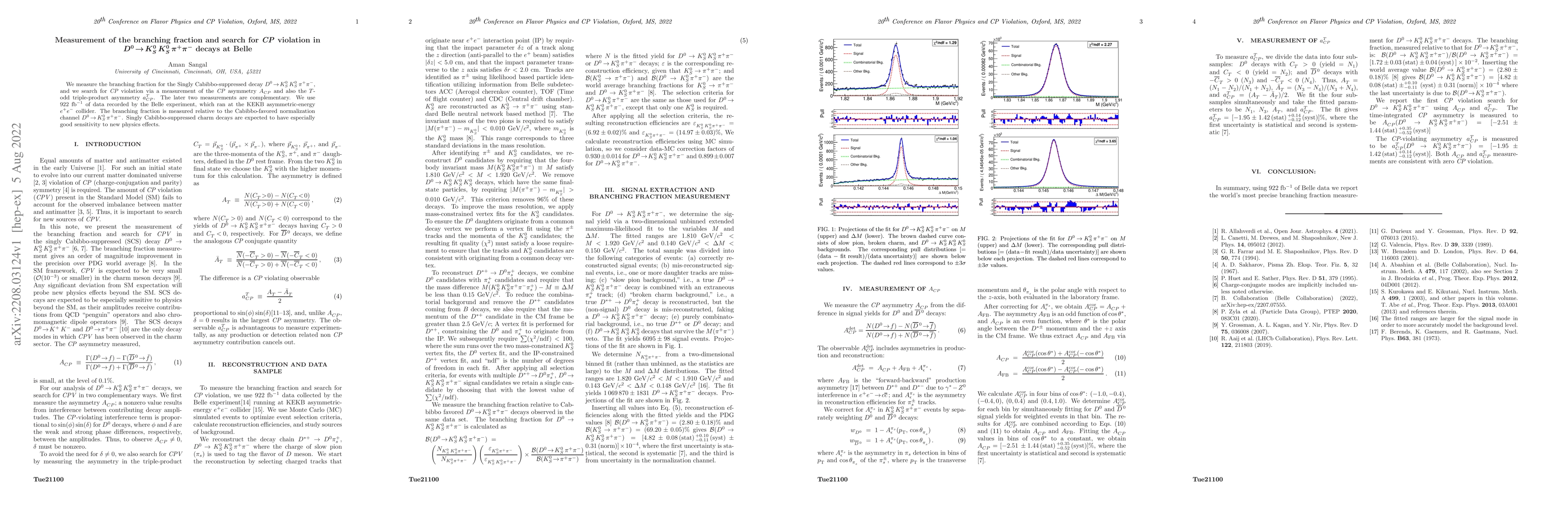 Thumbnail for Measurement of the branching fraction and search for $CP$ violation in
  $D^0\rightarrow K^0_S\,K^0_S\,\pi^+\pi^-$ decays at Belle