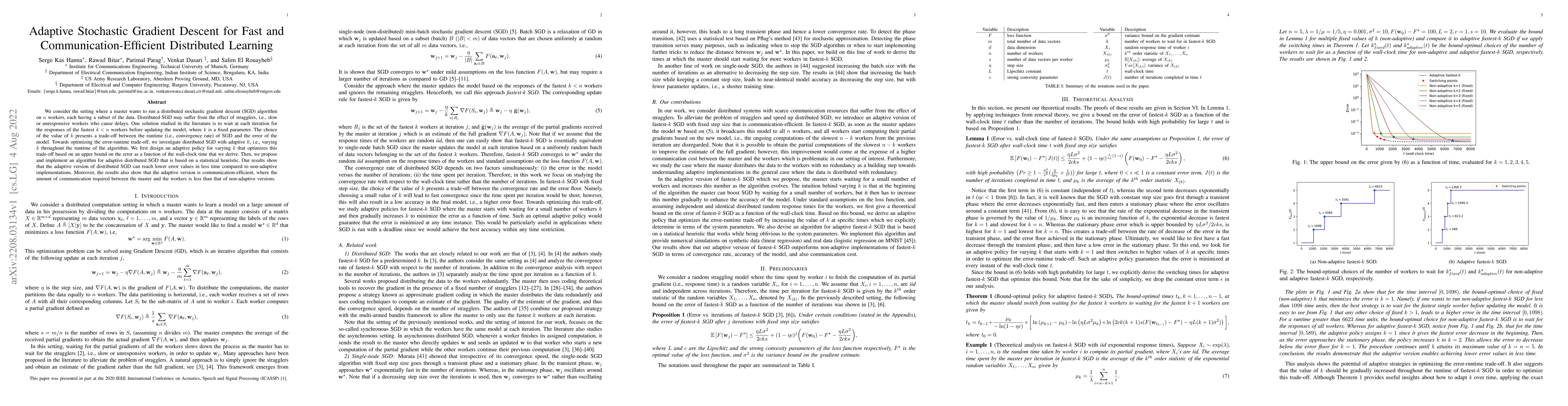Thumbnail for Adaptive Stochastic Gradient Descent for Fast and
  Communication-Efficient Distributed Learning