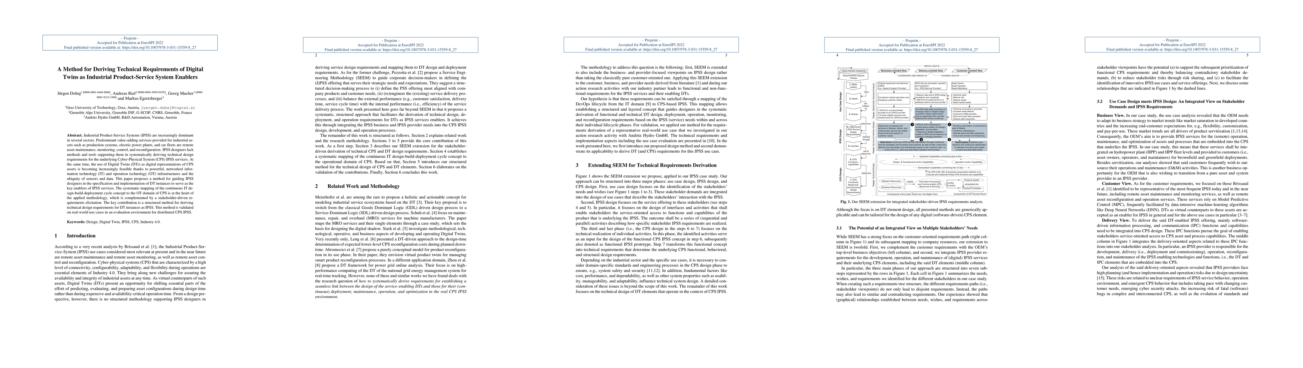 Thumbnail for A Method for Deriving Technical Requirements of Digital Twins as
  Industrial Product-Service System Enablers