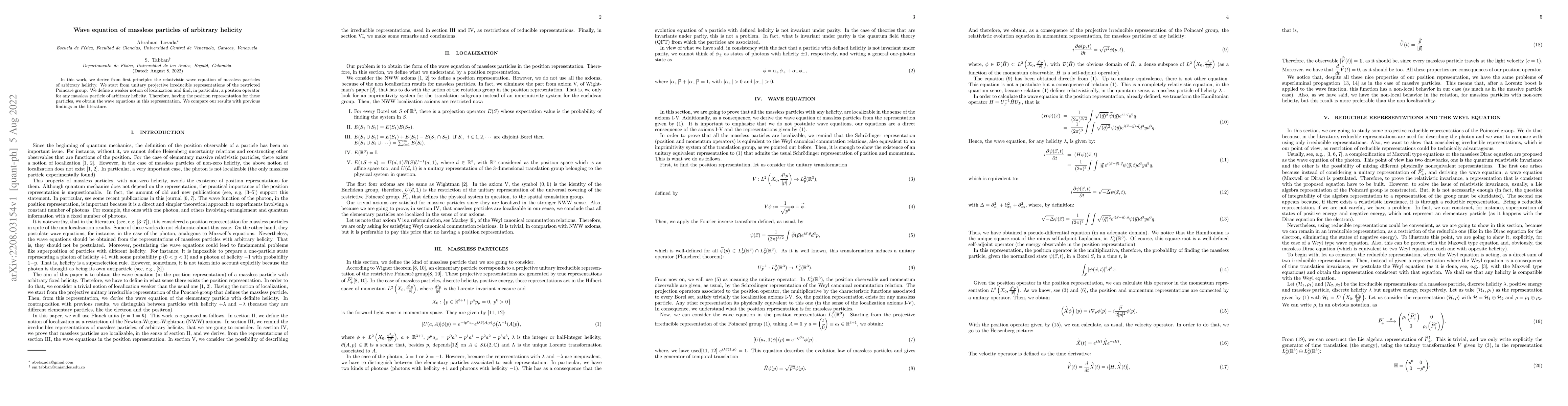 Thumbnail for Wave equation of massless particles of arbitrary helicity
