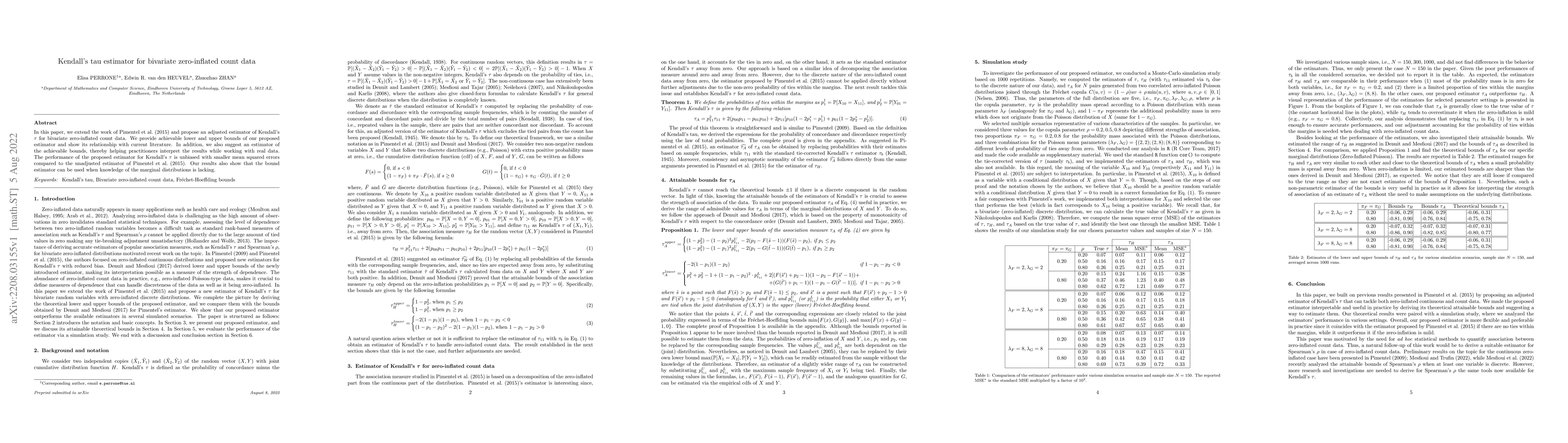 Thumbnail for Kendall's tau estimator for bivariate zero-inflated count data