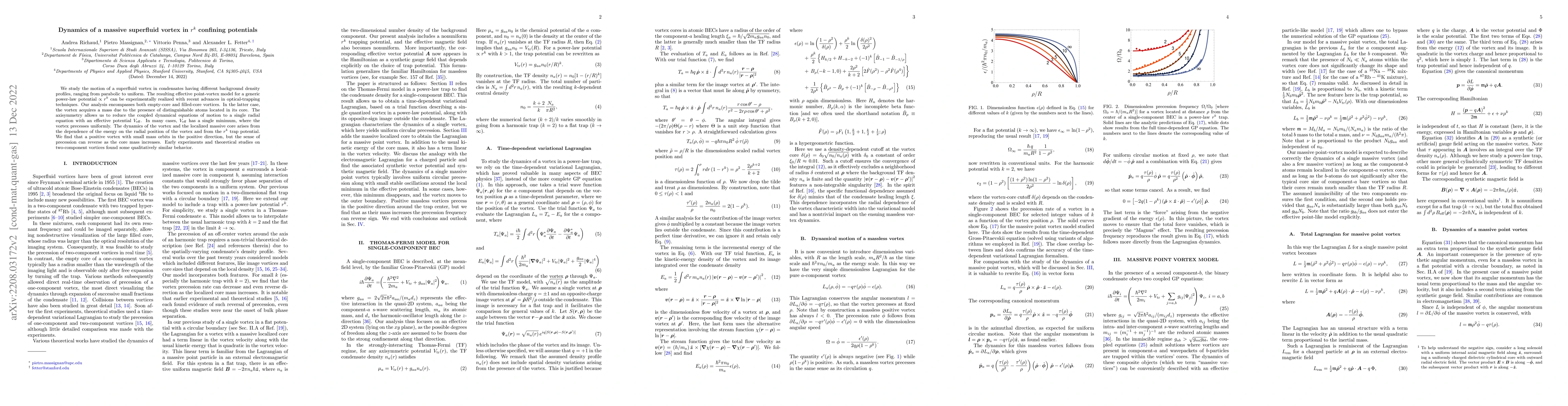Thumbnail for Dynamics of a massive superfluid vortex in $r^k$ confining potentials