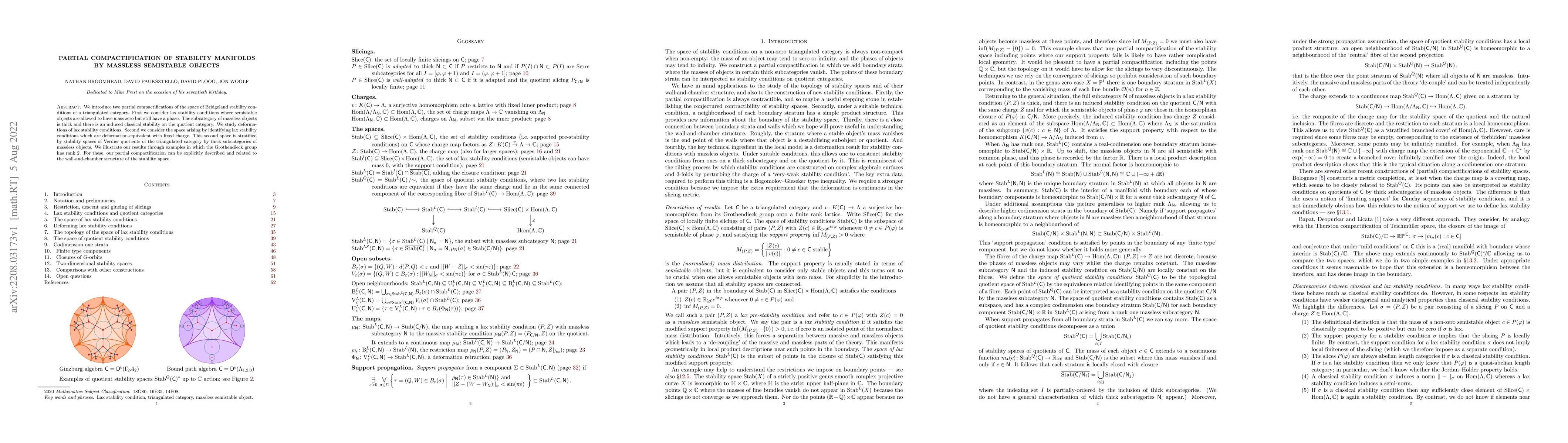 Thumbnail for Partial compactification of stability manifolds by massless semistable
  objects