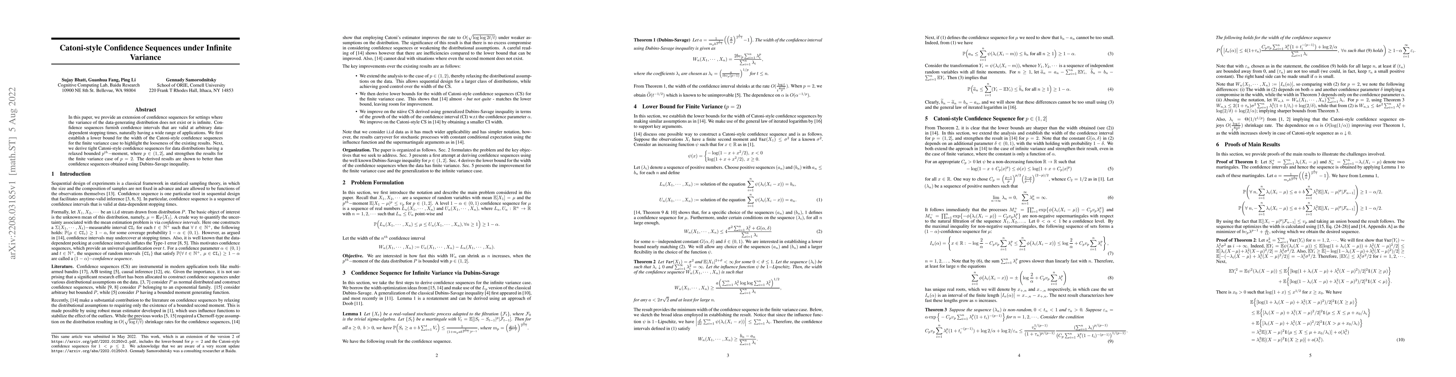 Thumbnail for Catoni-style Confidence Sequences under Infinite Variance