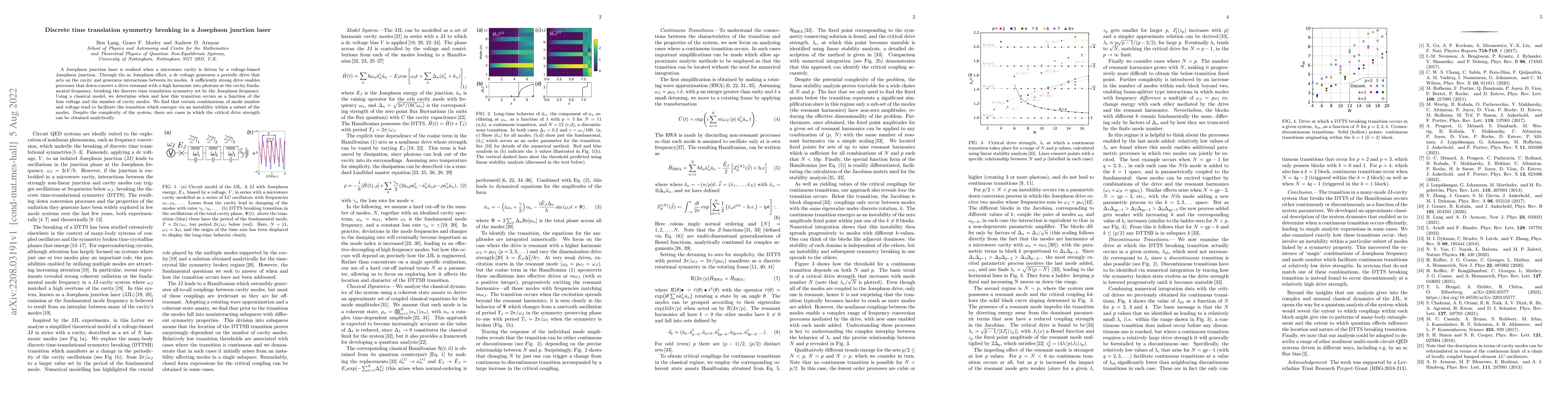 Thumbnail for Discrete time translation symmetry breaking in a Josephson junction
  laser