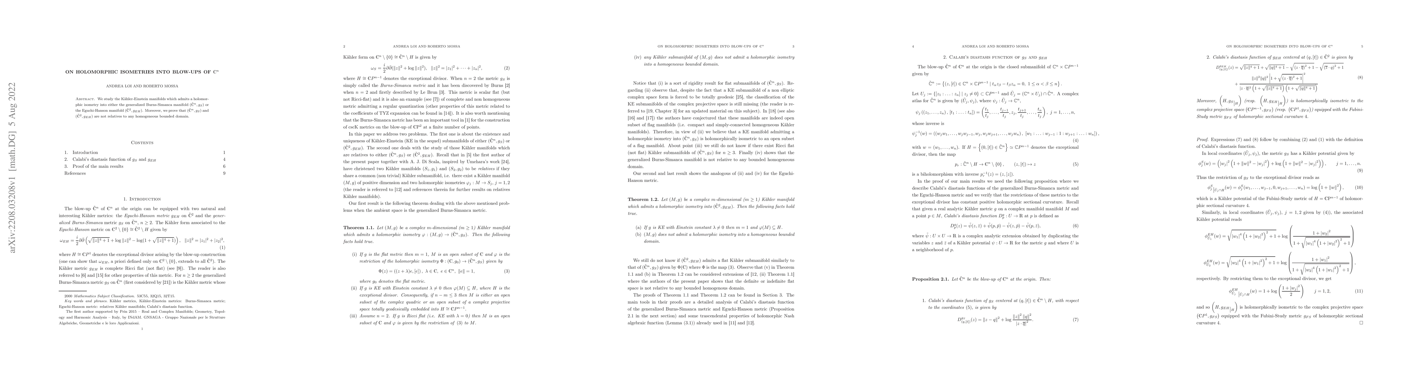 Thumbnail for On holomorphic isometries into blow-ups of $\mathbb C^n$