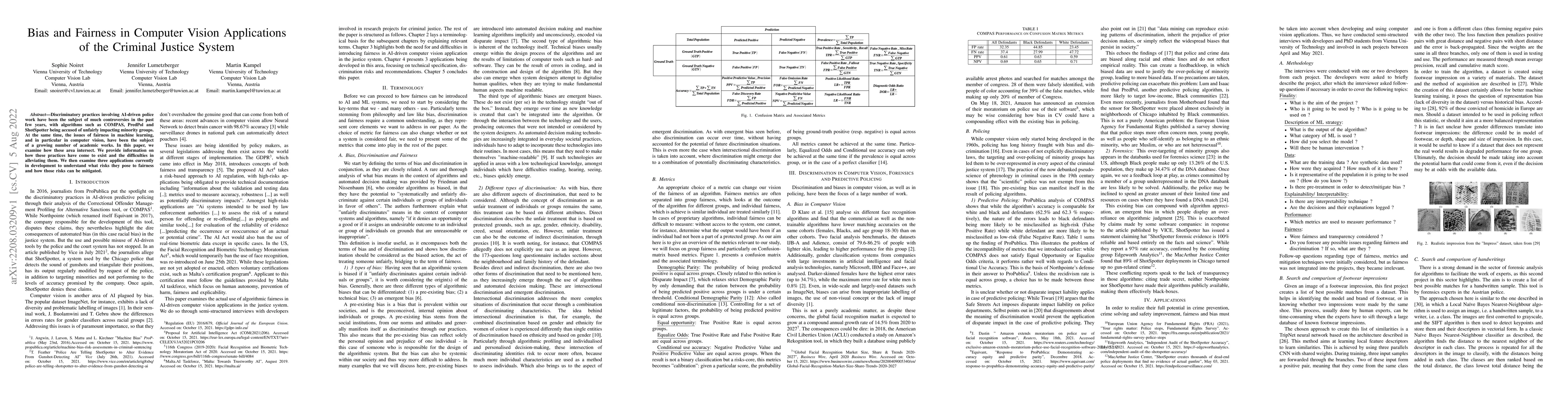Thumbnail for Bias and Fairness in Computer Vision Applications of the Criminal
  Justice System