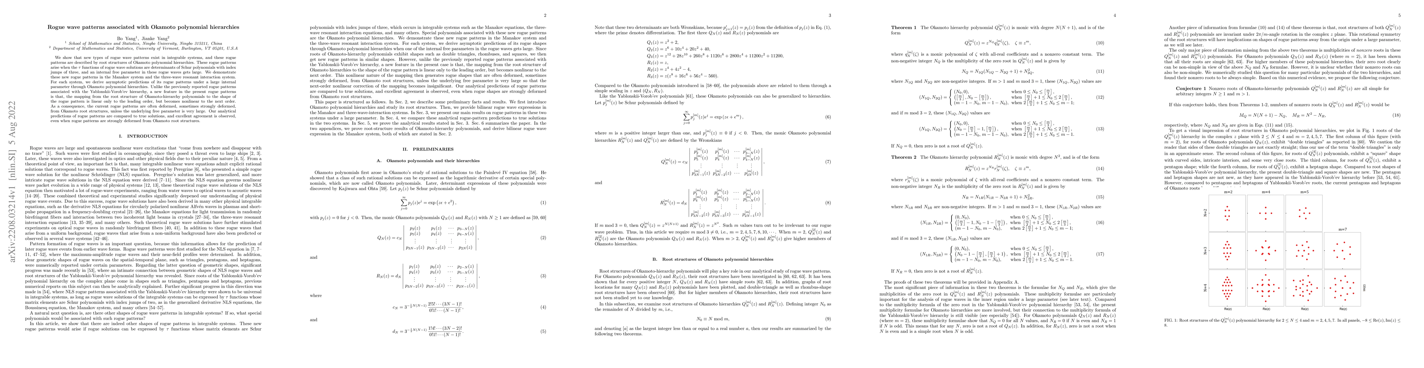 Thumbnail for Rogue wave patterns associated with Okamoto polynomial hierarchies