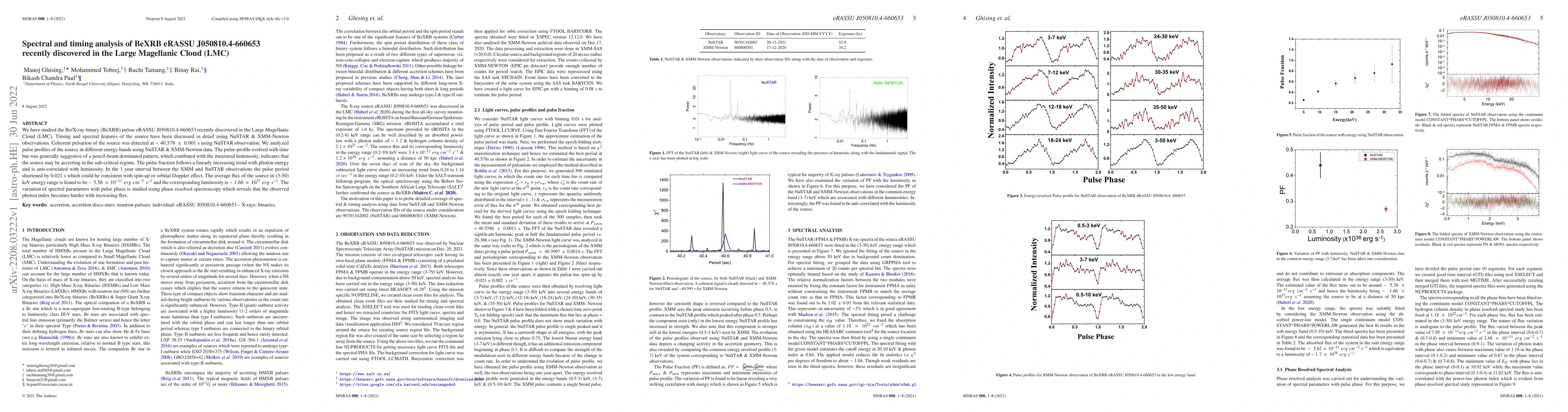 Thumbnail for Spectral and timing analysis of BeXRB eRASSU J050810.4-660653 recently
  discovered in the Large Magellanic Cloud (LMC)