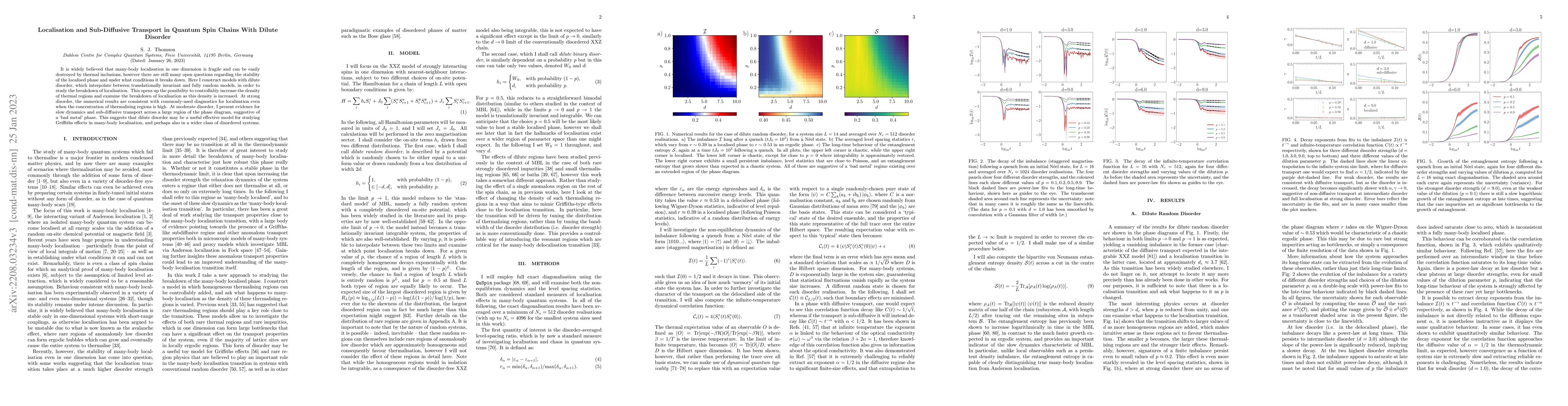 Thumbnail for Localisation and Sub-Diffusive Transport in Quantum Spin Chains With
  Dilute Disorder