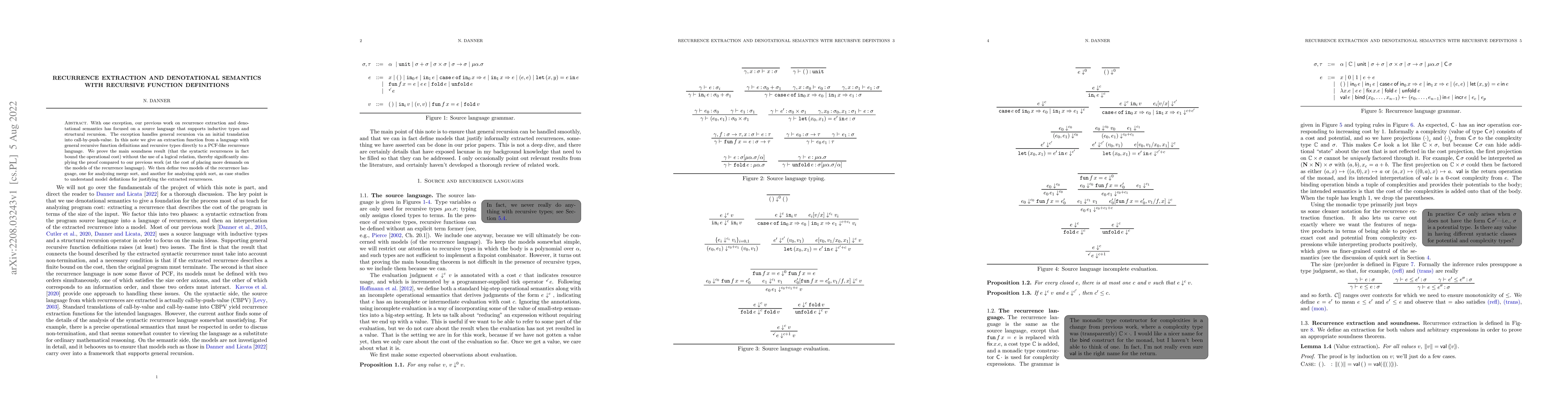 Thumbnail for Recurrence extraction and denotational semantics with recursive
  definitions