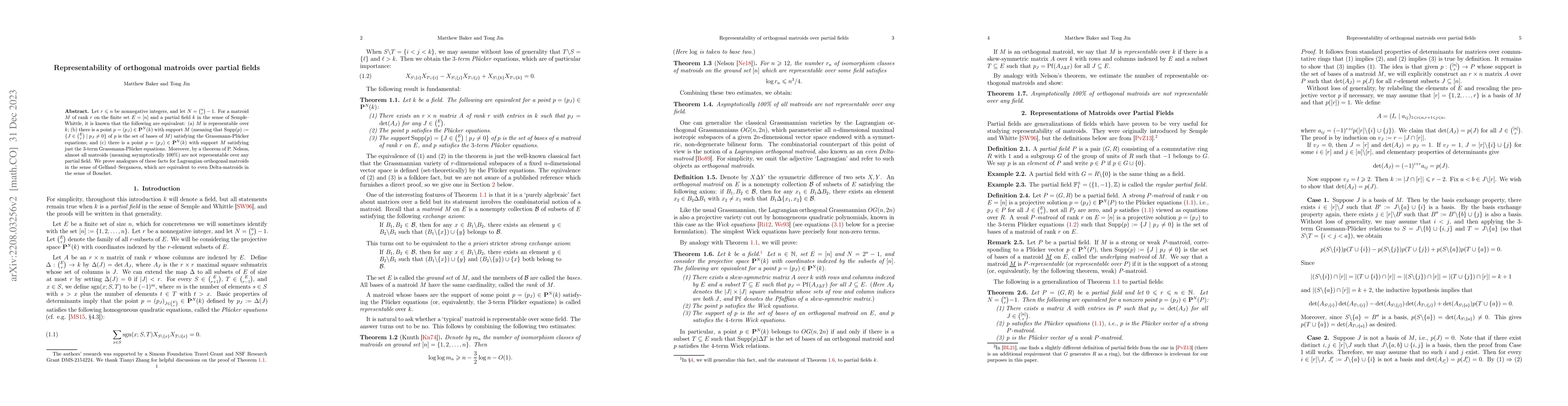 Thumbnail for Representability of orthogonal matroids over partial fields