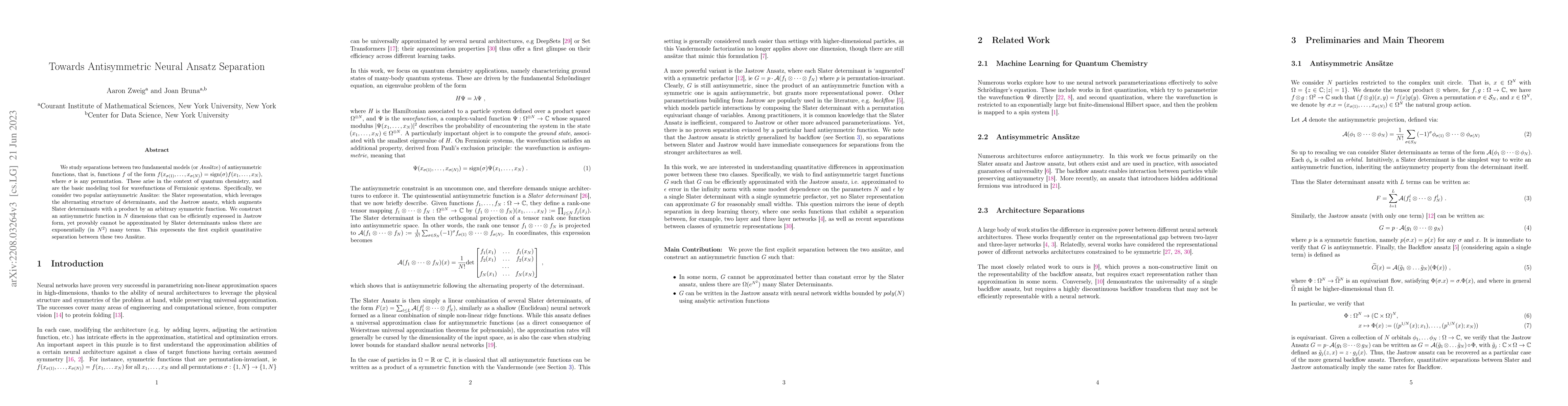 Thumbnail for Towards Antisymmetric Neural Ansatz Separation