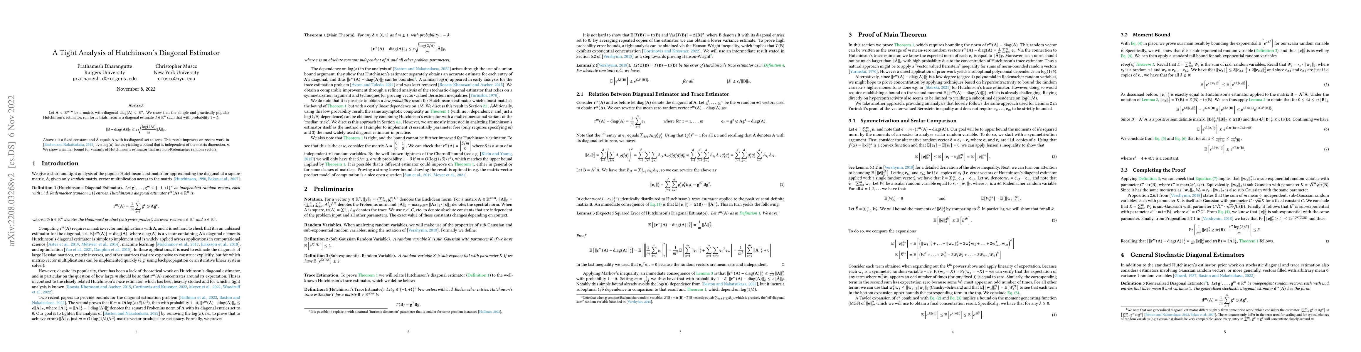 Thumbnail for A Tight Analysis of Hutchinson's Diagonal Estimator