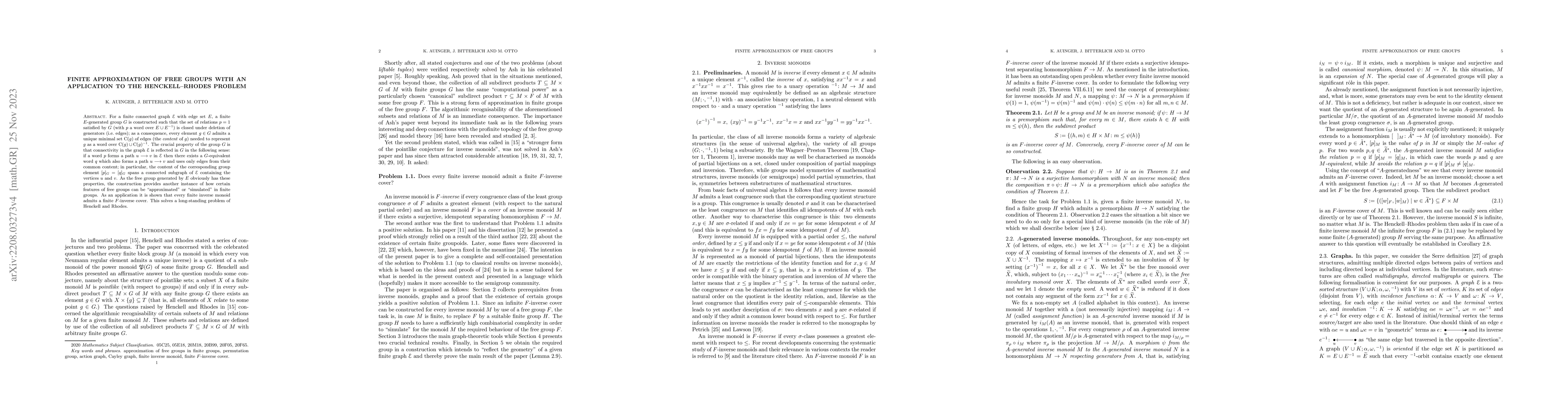 Thumbnail for Finite approximation of free groups with an application to the
  Henckell--Rhodes problem