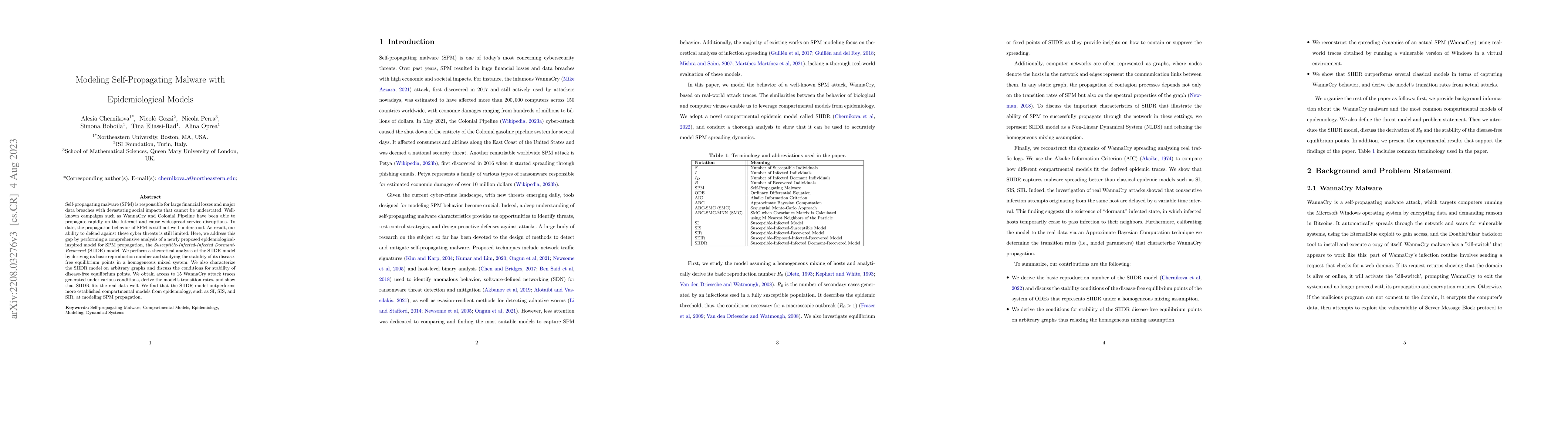 Thumbnail for Modeling Self-Propagating Malware with Epidemiological Models