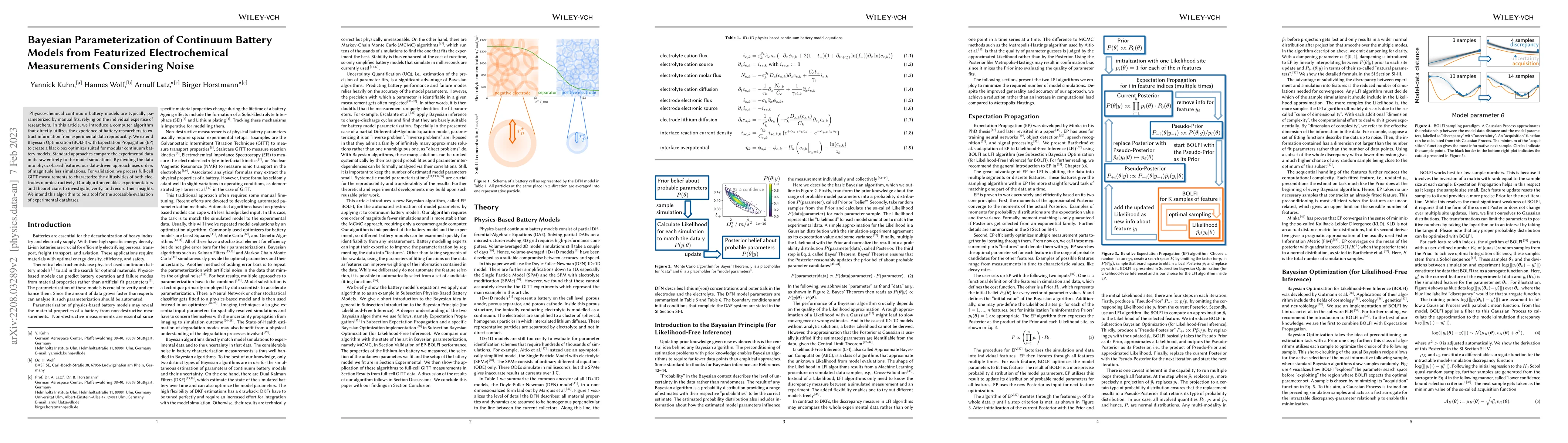 Thumbnail for Bayesian Parameterization of Continuum Battery Models from Featurized
  Electrochemical Measurements Considering Noise
