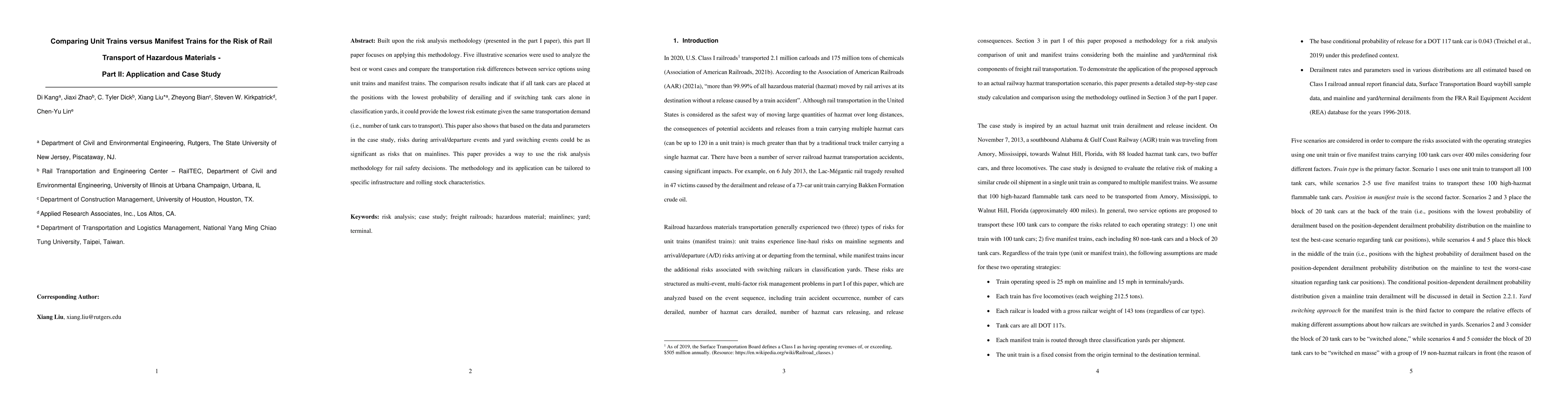 Thumbnail for Comparing Unit Trains versus Manifest Trains for the Risk of Rail
  Transport of Hazardous Materials -- Part II: Application and Case Study