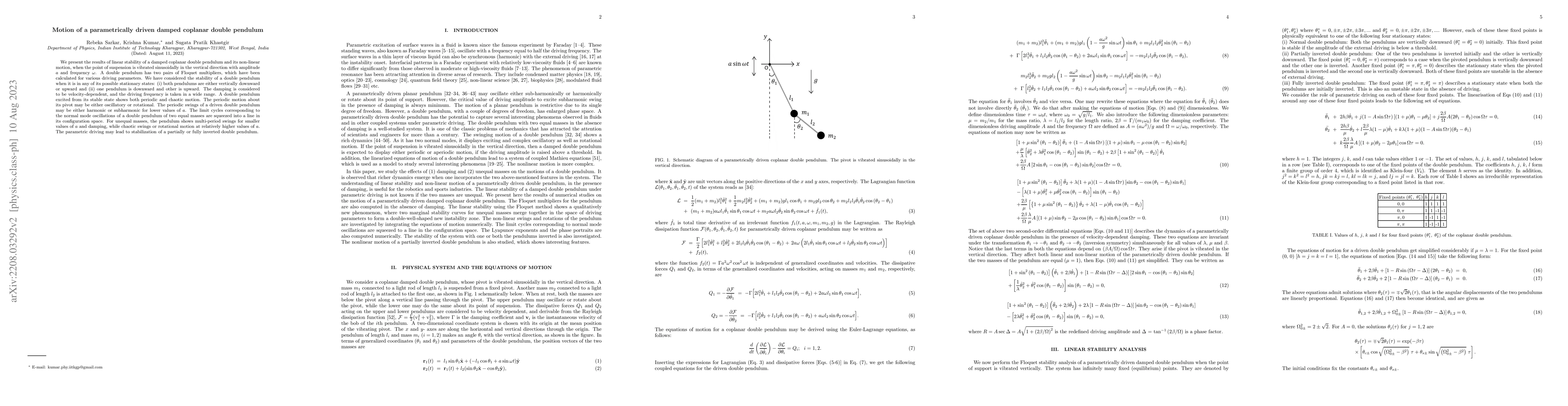 Thumbnail for Motion of a parametrically driven damped coplanar double pendulum