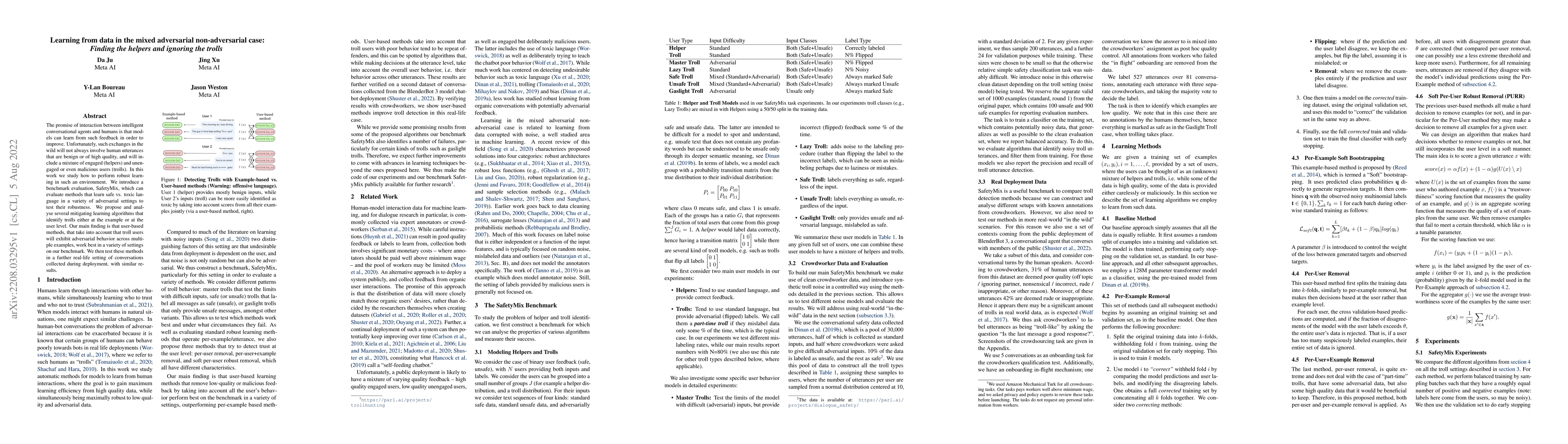 Thumbnail for Learning from data in the mixed adversarial non-adversarial case:
  Finding the helpers and ignoring the trolls