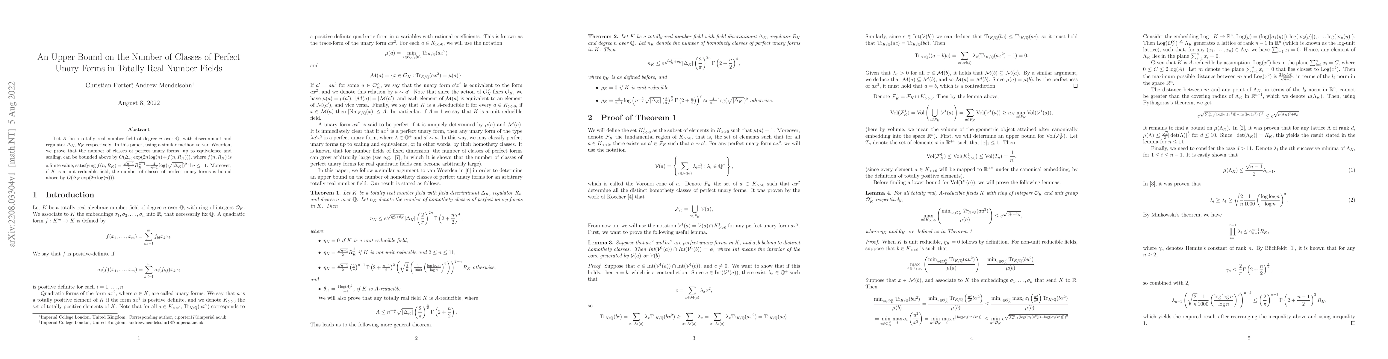 Thumbnail for An Upper Bound on the Number of Classes of Perfect Unary Forms in
  Totally Real Number Fields