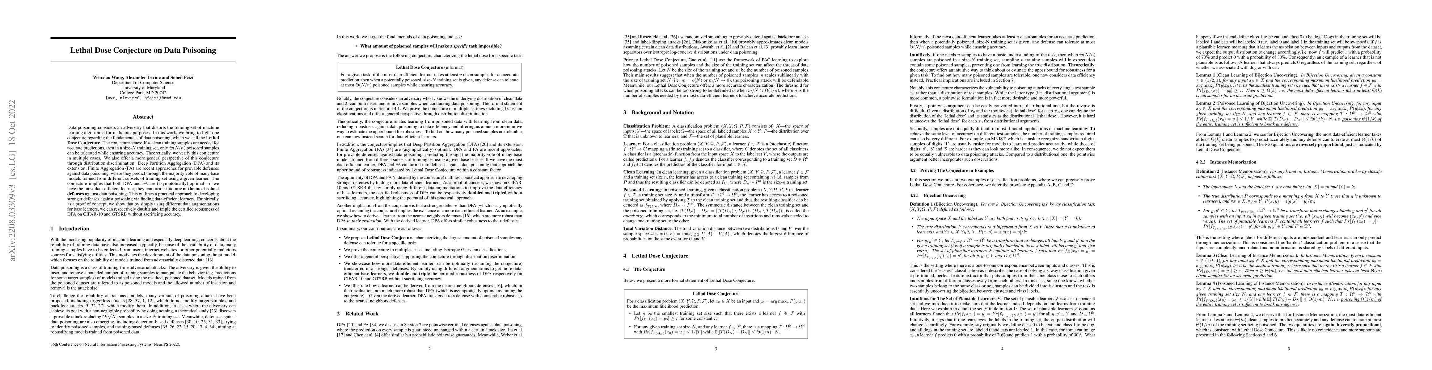 Thumbnail for Lethal Dose Conjecture on Data Poisoning