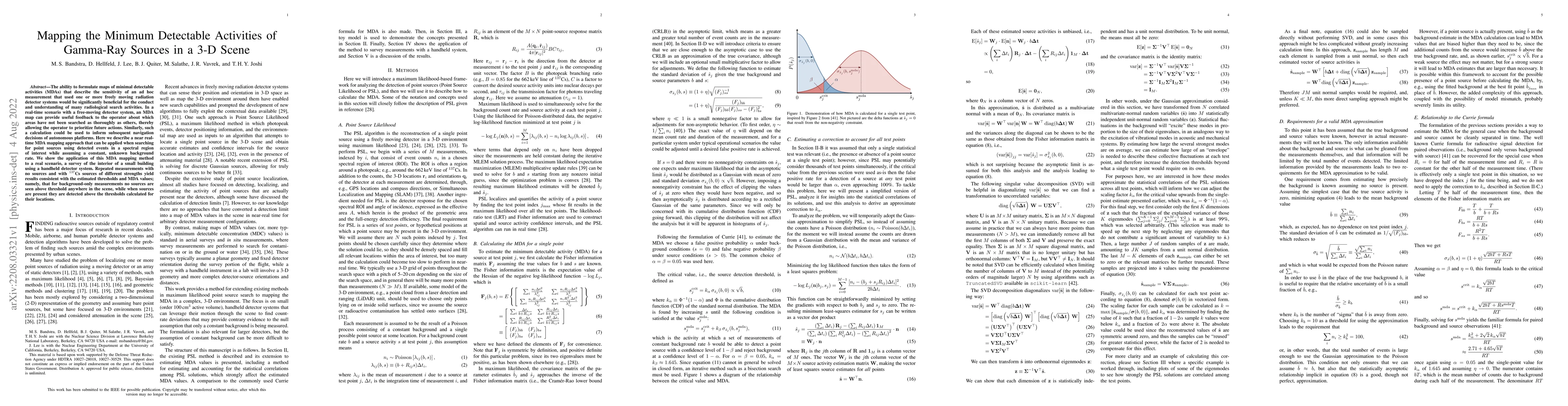 Thumbnail for Mapping the Minimum Detectable Activities of Gamma-Ray Sources in a 3-D
  Scene