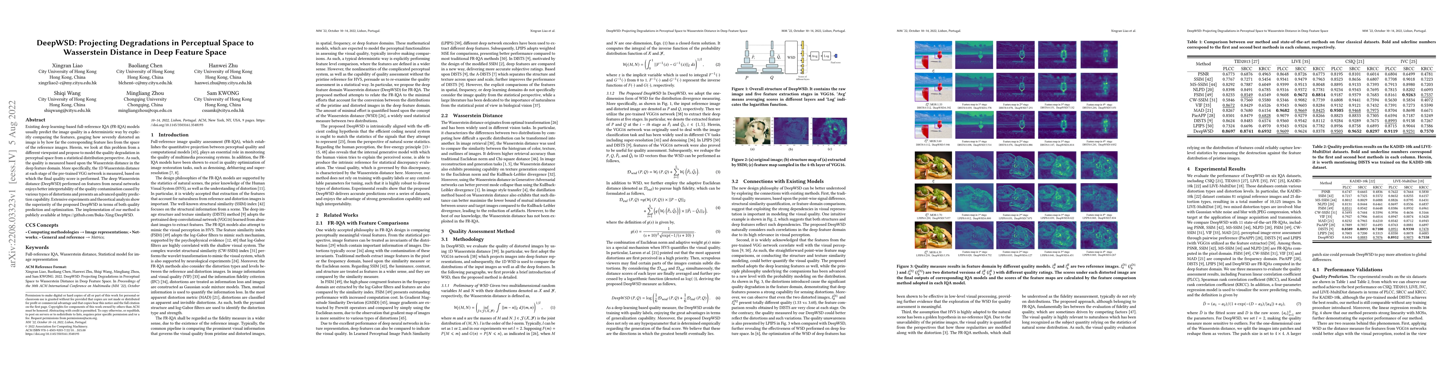 Thumbnail for DeepWSD: Projecting Degradations in Perceptual Space to Wasserstein
  Distance in Deep Feature Space